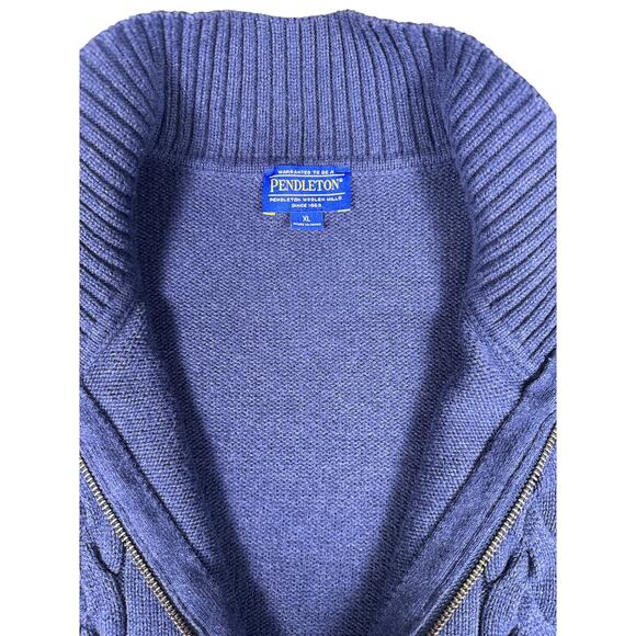 Pendleton Sweater Vest Cable Knit Womens XL Full Zipper Navy Blue Mock Neck - Picture 4 of 8